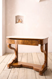 19th century walnut and white marble console table - TallBoy Interiors
