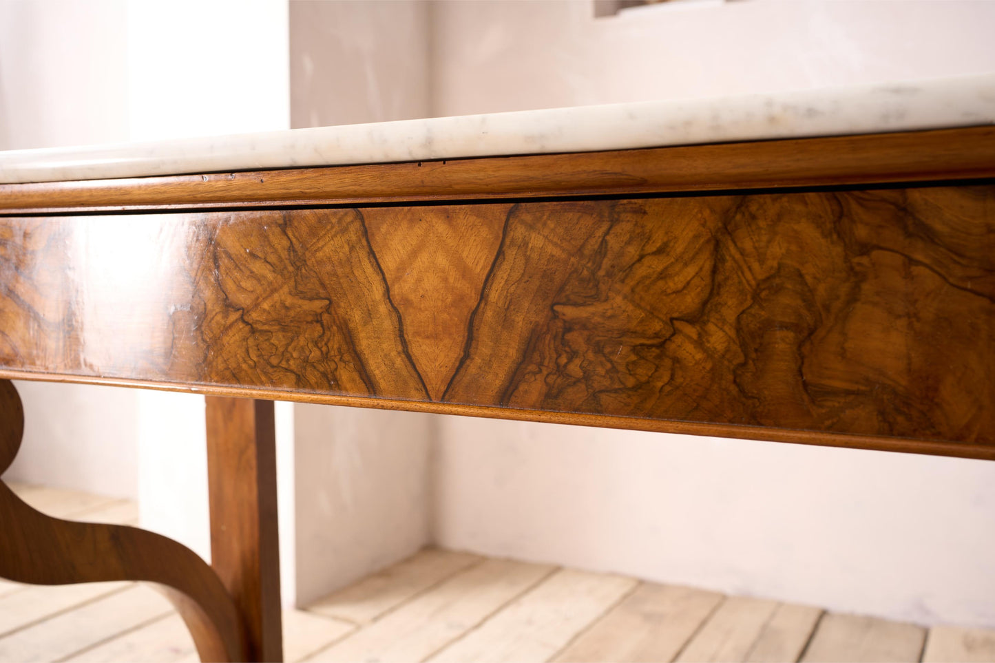 19th century walnut and white marble console table