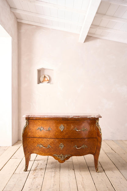 19th century Red marble and Kingwood chest of drawers