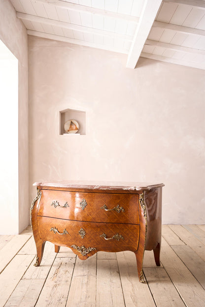 19th century Red marble and Kingwood chest of drawers