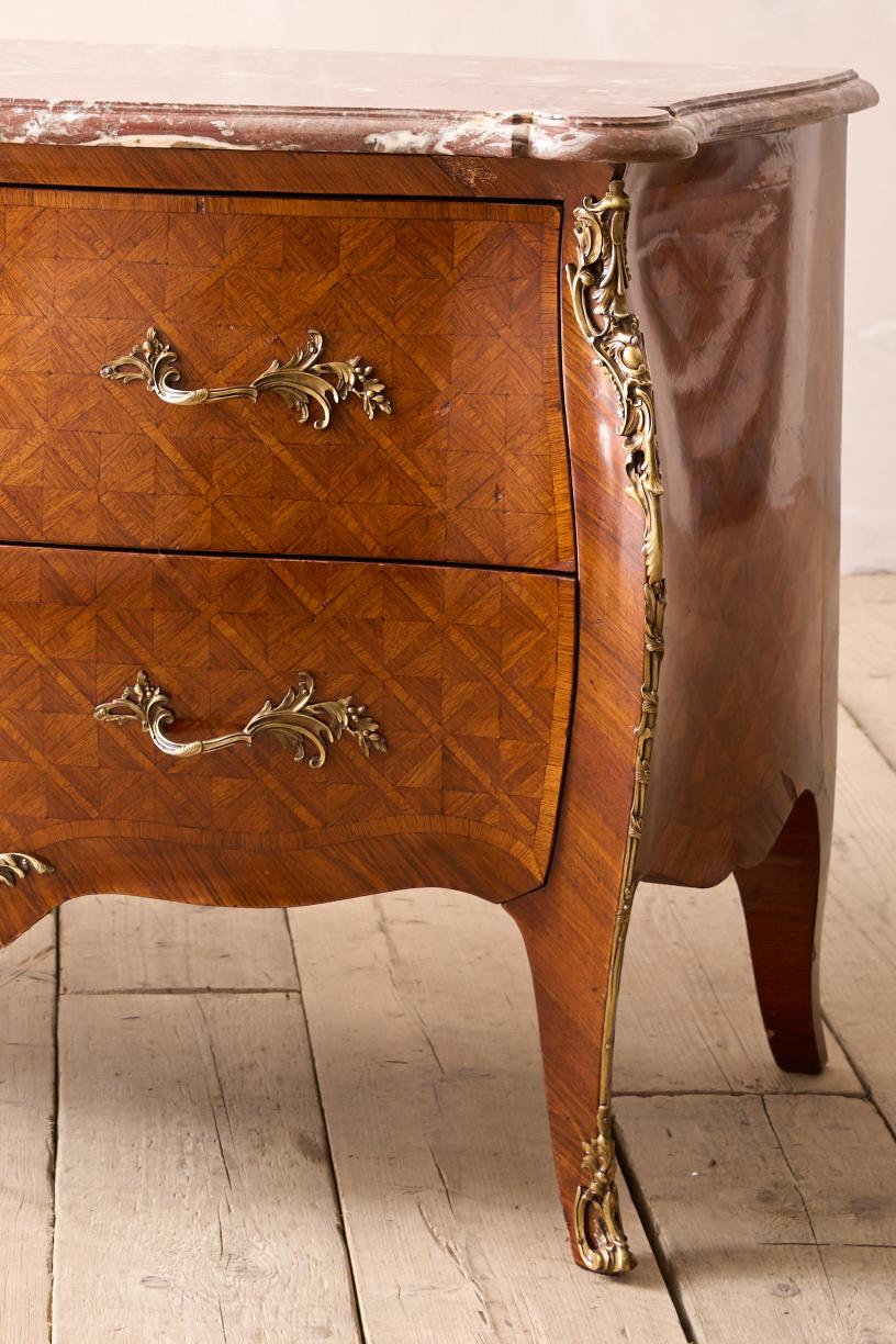 19th century Red marble and Kingwood chest of drawers