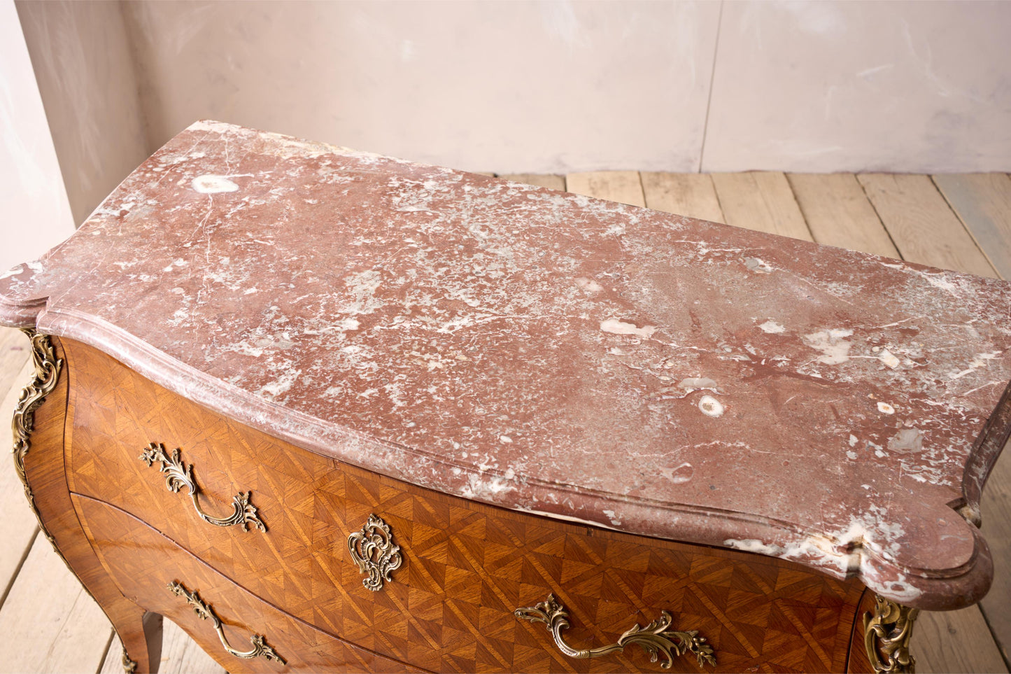 19th century Red marble and Kingwood chest of drawers
