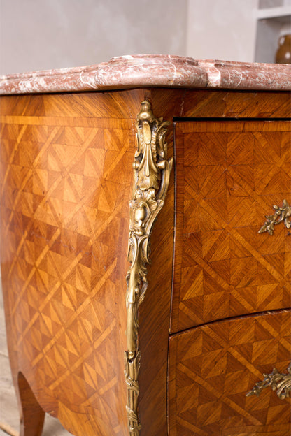 19th century Red marble and Kingwood chest of drawers