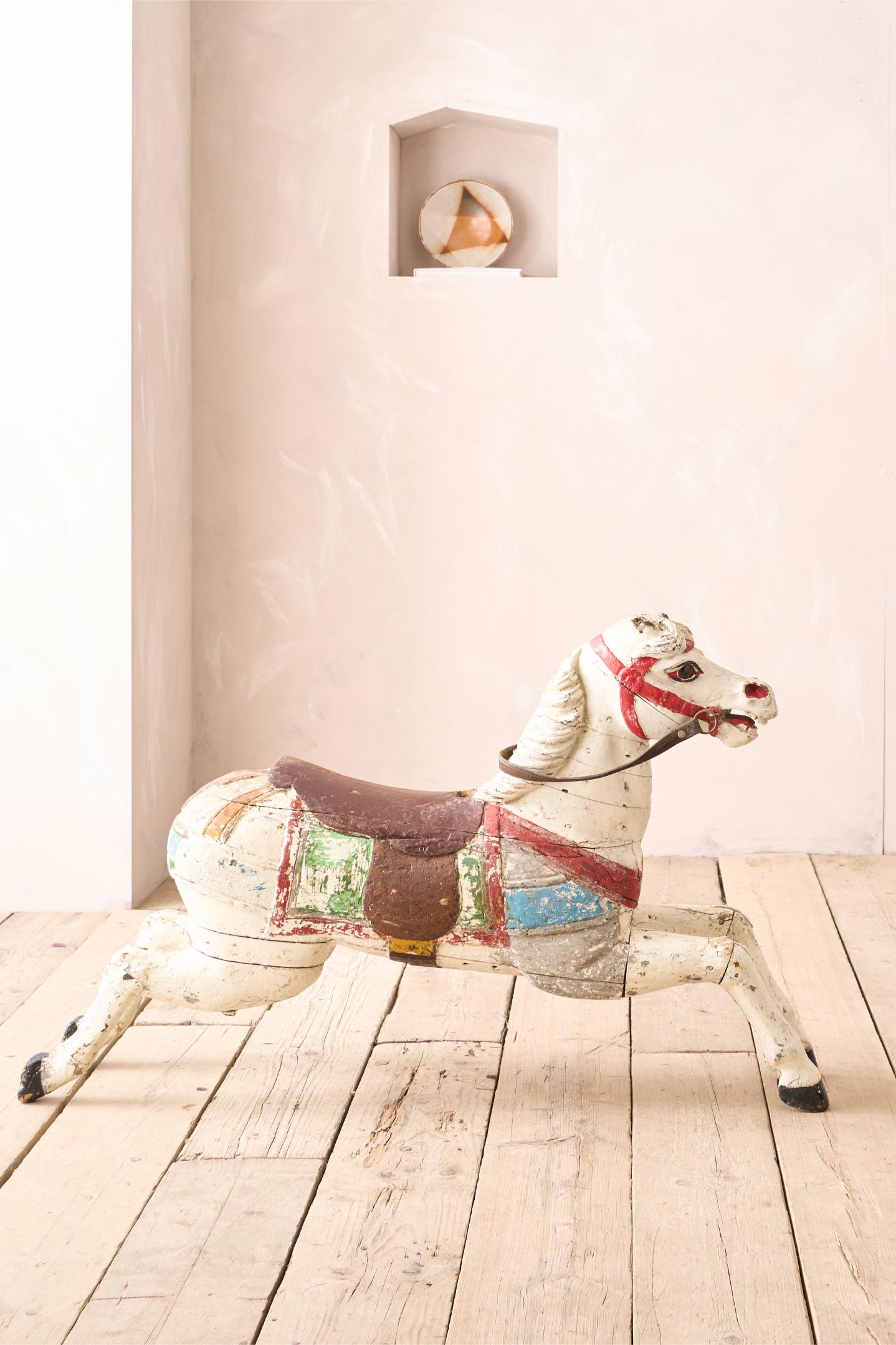 19th century Carved wooden fairground horse by Limonaire Freres Paris