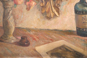 Early 20th century oil on canvas painting of a mirror with flowers - TallBoy Interiors