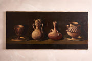 Large 20th century oil on canvas painting of 4 pots