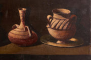 Large 20th century oil on canvas painting of 4 pots