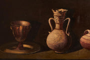 Large 20th century oil on canvas painting of 4 pots