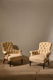 Pair of Napoleon III Buttoned curved back armchairs - TallBoy Interiors