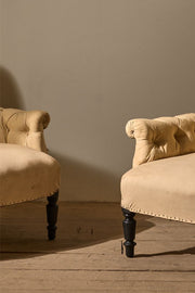 Pair of Napoleon III Buttoned curved back armchairs - TallBoy Interiors