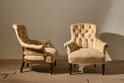 Pair of Napoleon III Buttoned curved back armchairs - TallBoy Interiors