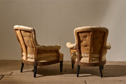 Pair of Napoleon III Buttoned curved back armchairs - TallBoy Interiors