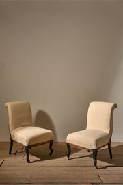 Pair of Napoleon III scroll back slipper chairs - TallBoy Interiors