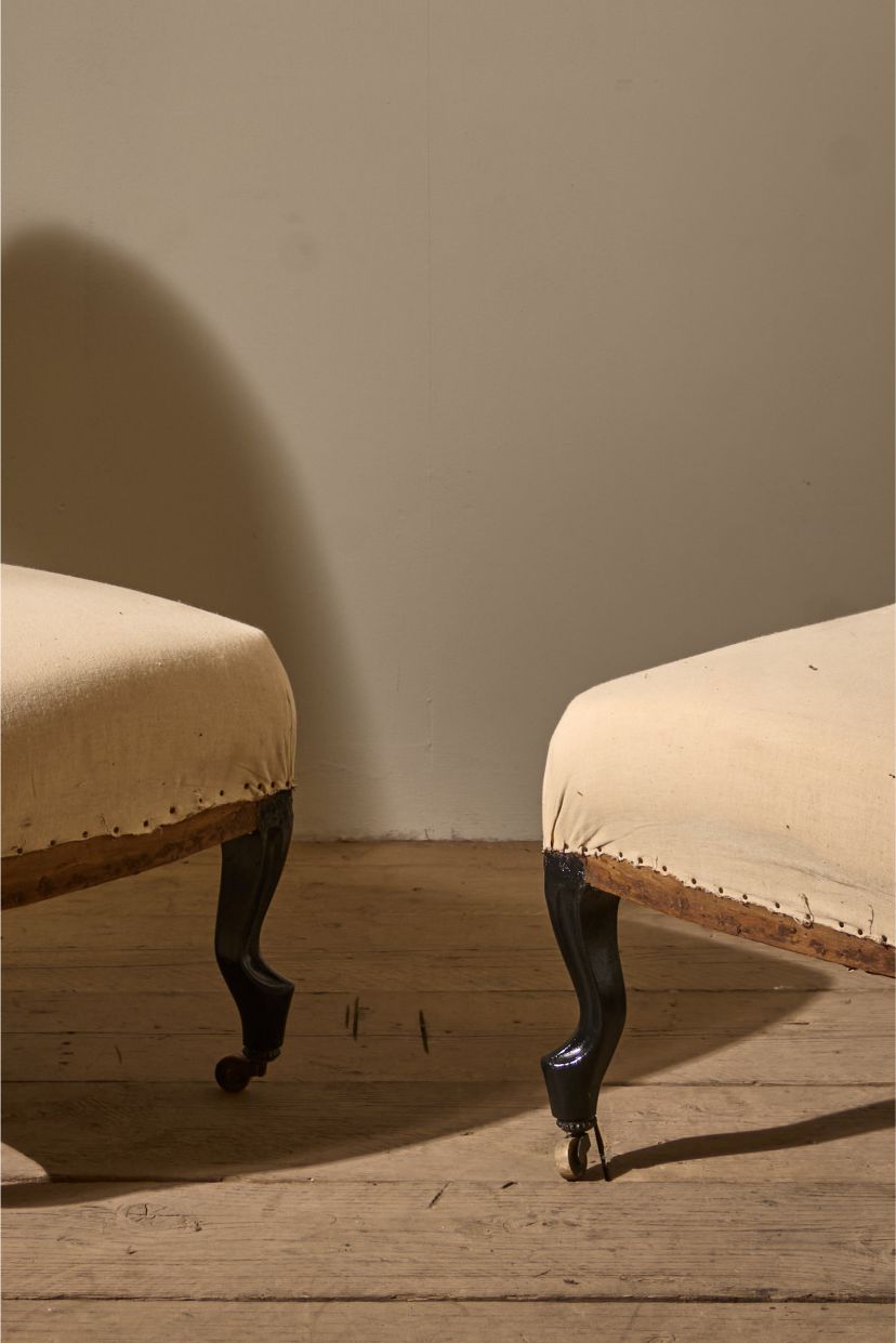 Pair of Napoleon III scroll back slipper chairs - TallBoy Interiors