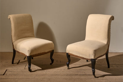 Pair of Napoleon III scroll back slipper chairs - TallBoy Interiors