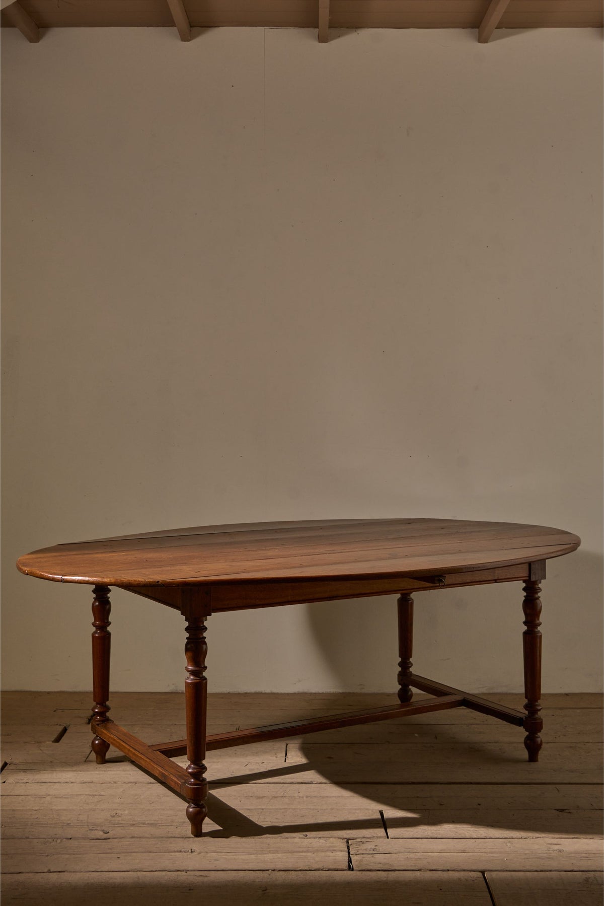 c.1900 Solid oak French oval dining table - TallBoy Interiors
