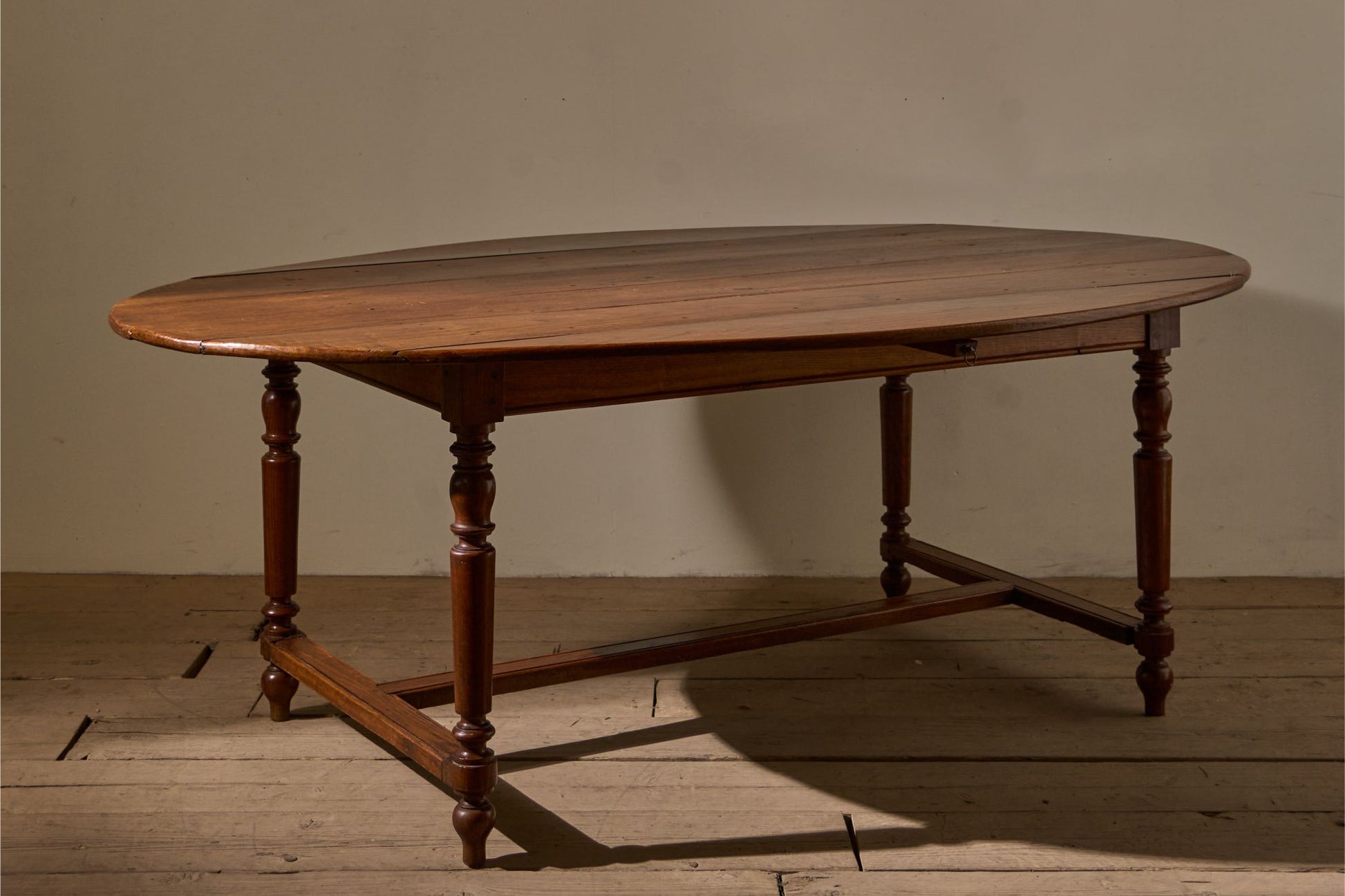 c.1900 Solid oak French oval dining table - TallBoy Interiors