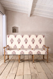 19th century French oak bench upholstered in Vaas by Emma Grant - TallBoy Interiors
