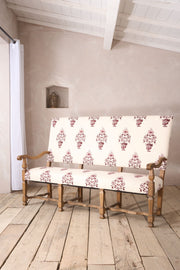 19th century French oak bench upholstered in Vaas by Emma Grant - TallBoy Interiors