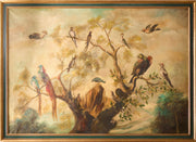 19th century Oil on canvas painting of tropical birds
