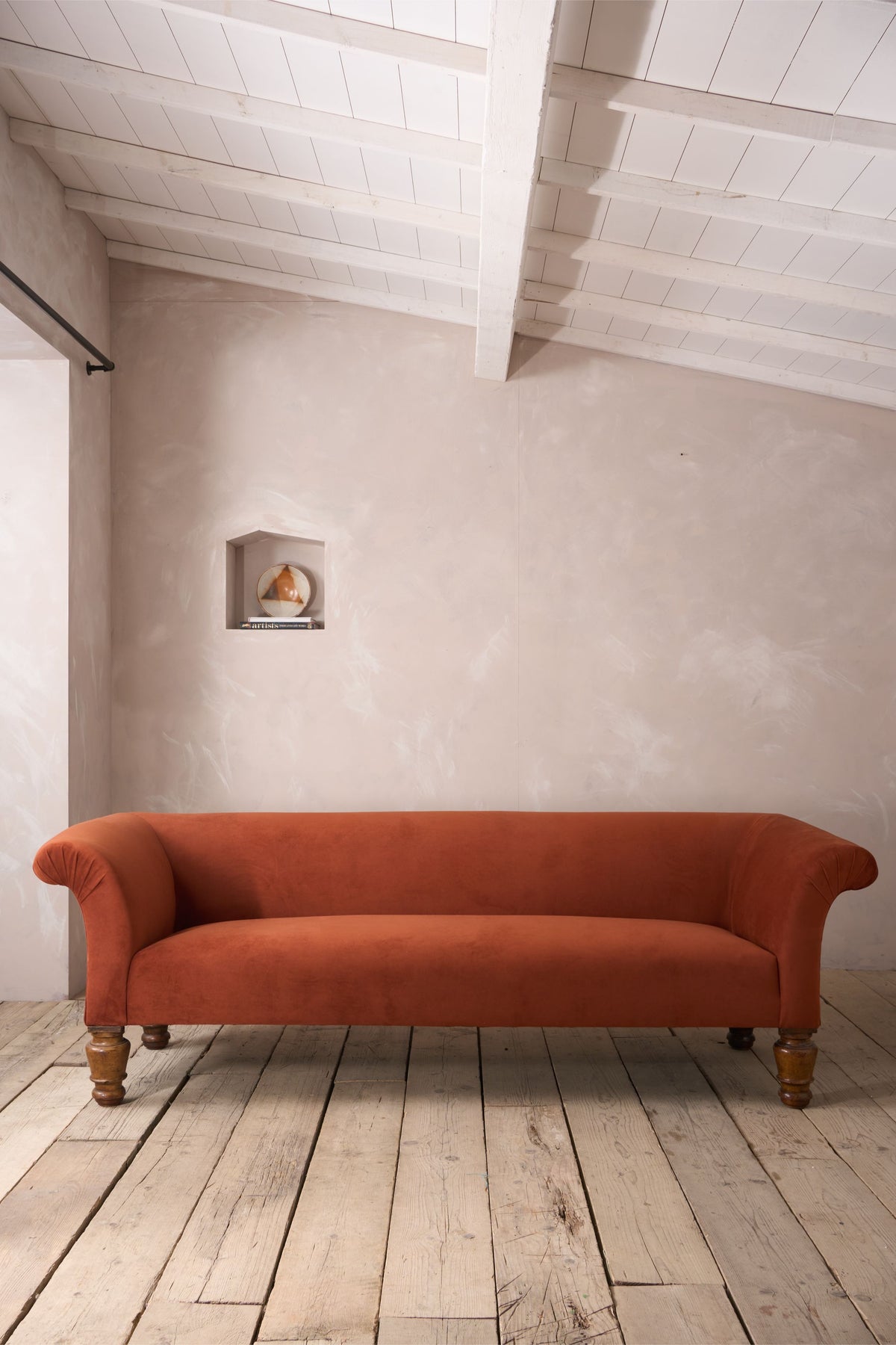 Victorian country house sofa in rust velvet - TallBoy Interiors