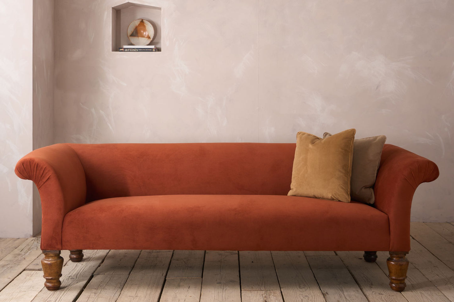 Victorian country house sofa in rust velvet