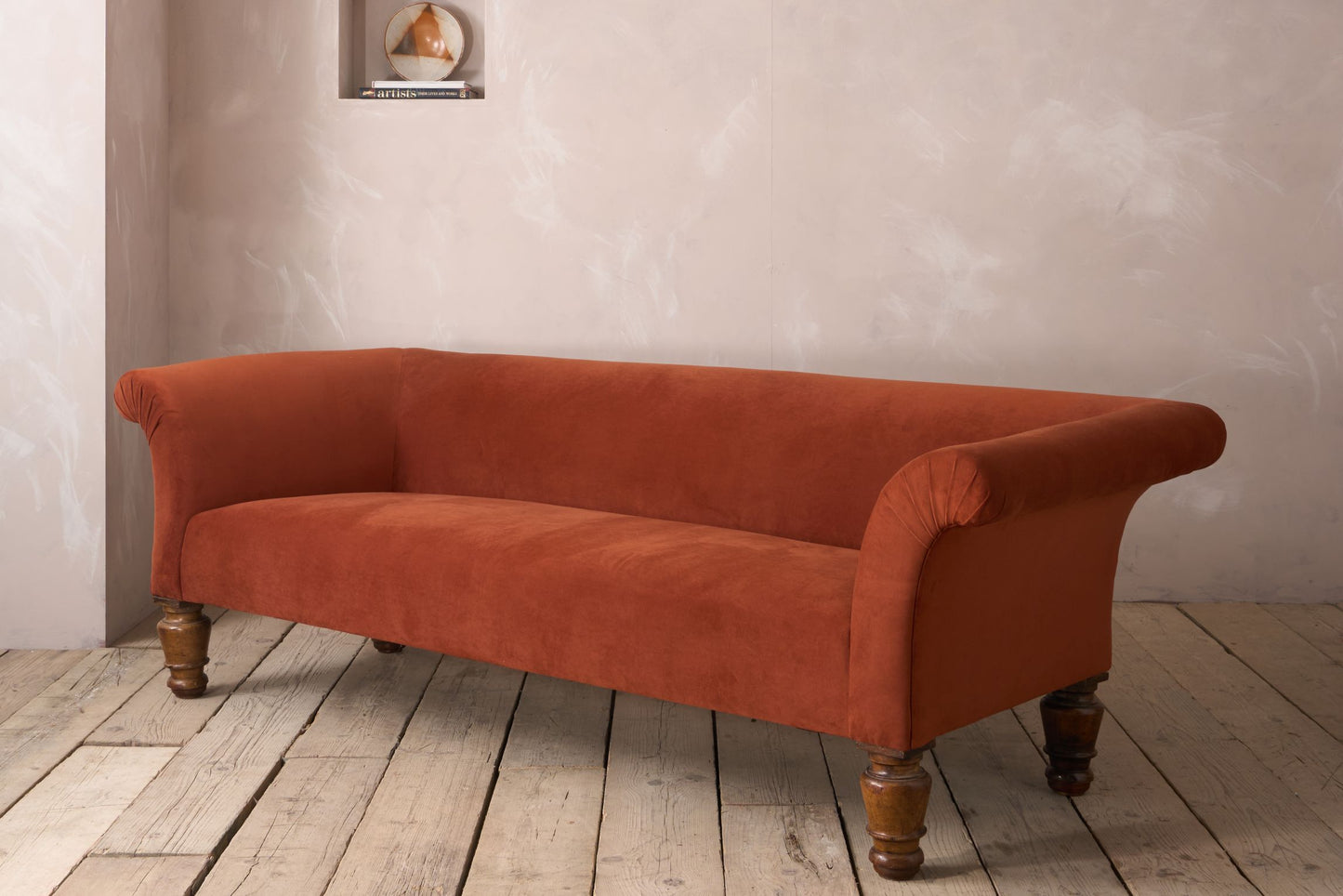 Victorian country house sofa in rust velvet