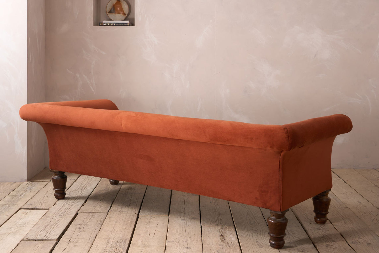 Victorian country house sofa in rust velvet