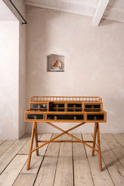 20th century Bamboo and black lacquer desk by E Murio