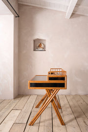 20th century Bamboo and black lacquer desk by E Murio
