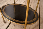 1930's Black leather and brass two tiered drinks table