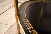 1930's Black leather and brass two tiered drinks table