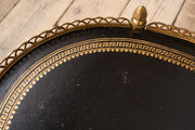 1930's Black leather and brass two tiered drinks table