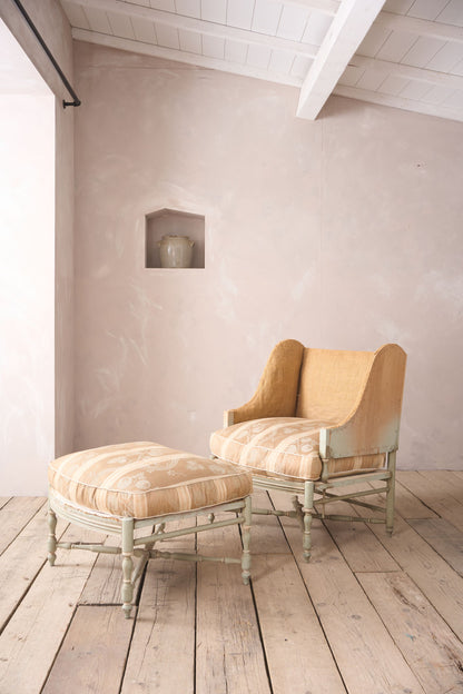 Early 20th century Painted frame wingback armchair with matching footstool