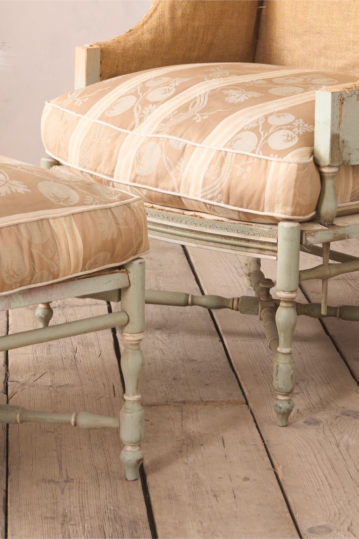 Early 20th century Painted frame wingback armchair with matching footstool - TallBoy Interiors