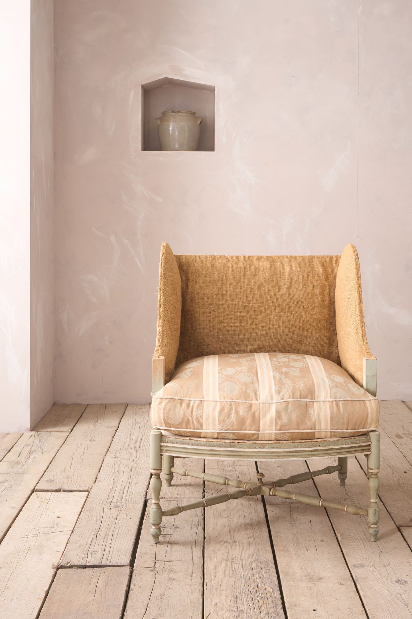 Early 20th century Painted frame wingback armchair with matching footstool