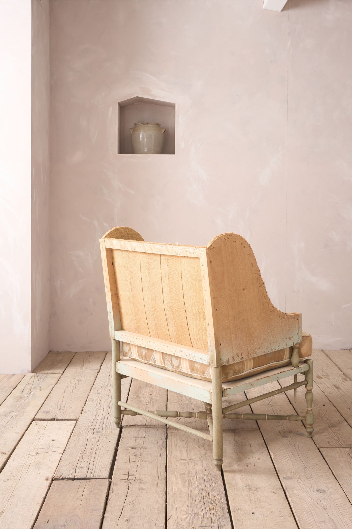Early 20th century Painted frame wingback armchair with matching footstool