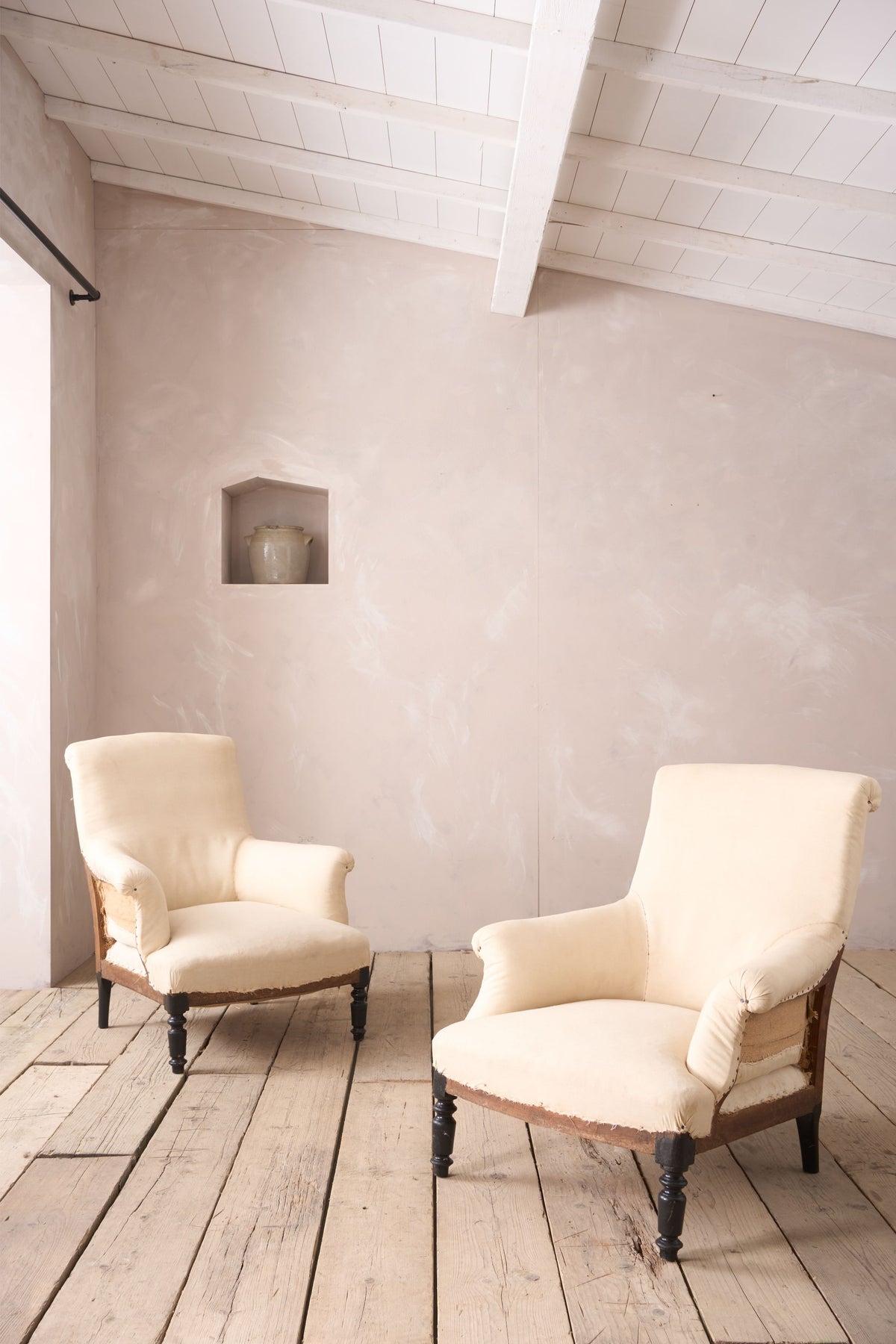 Pair of Napoleon III scroll back armchairs - TallBoy Interiors