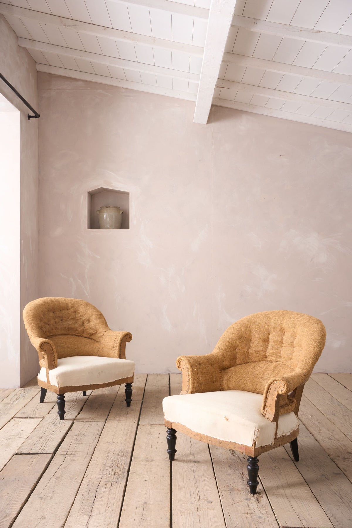 Pair of Napoleon III hessian tub chairs - TallBoy Interiors
