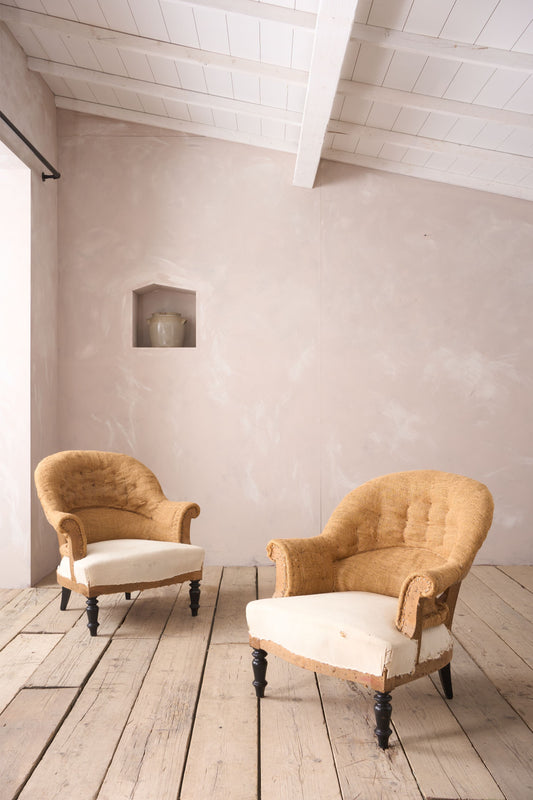 Pair of Napoleon III hessian tub chairs