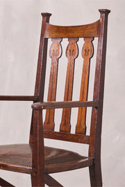 Arts and crafts oak and leather desk chair - TallBoy Interiors