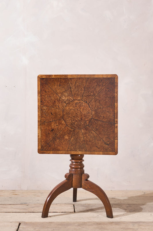 Unusual 18th century Burr oak welsh tilt top table