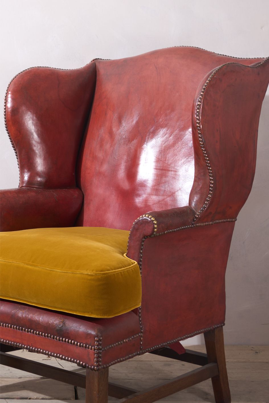 19th Century Red Leather Wingback Armchair