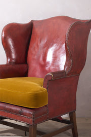 19th Century Red Leather Wingback Armchair