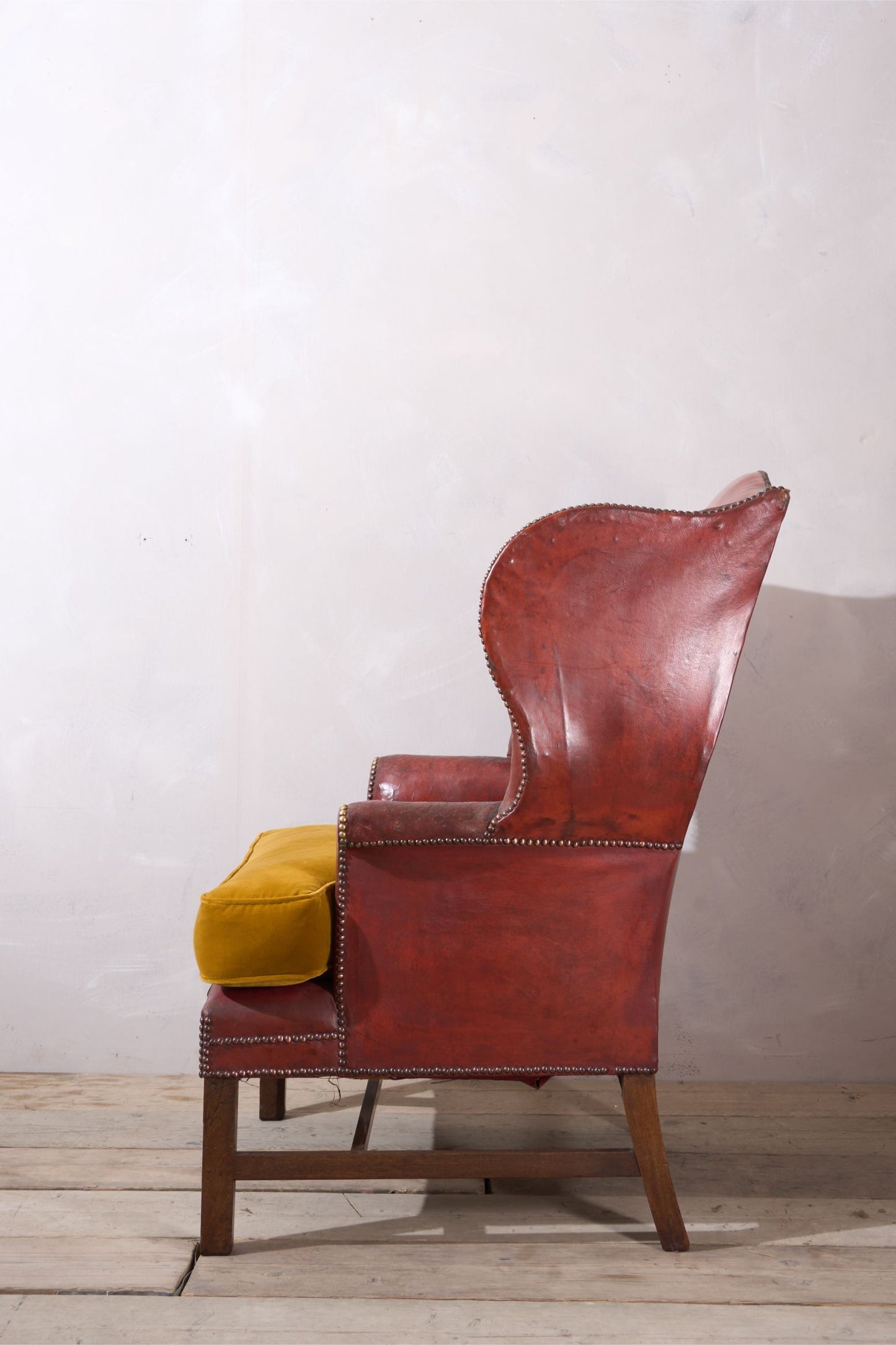 19th Century Red Leather Wingback Armchair