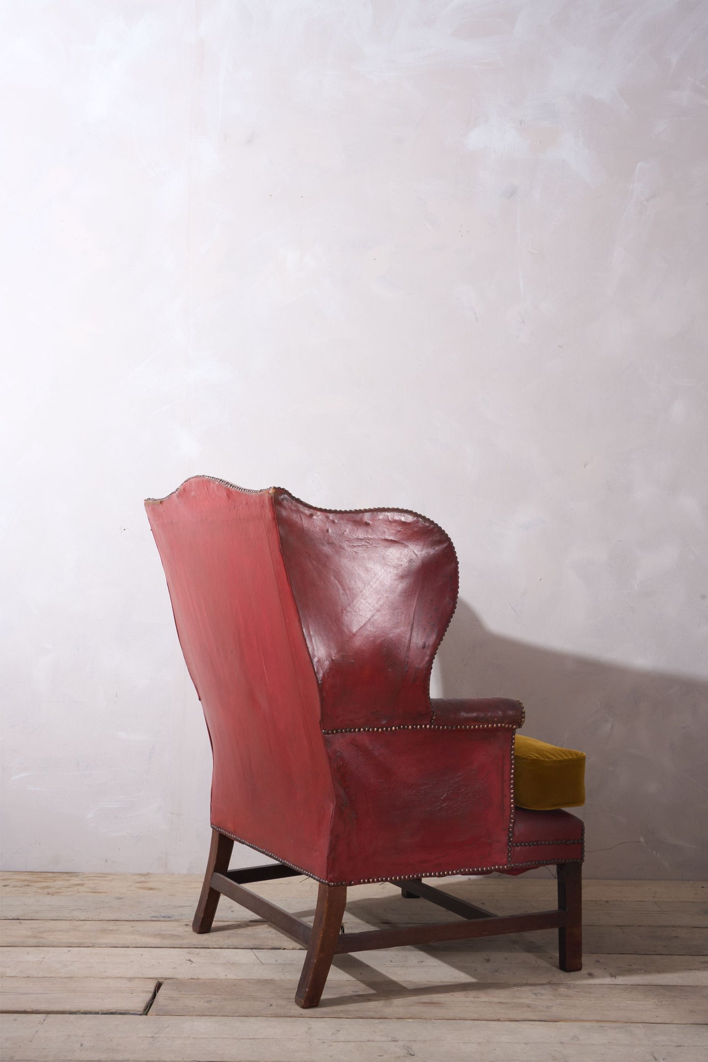 19th Century Red Leather Wingback Armchair