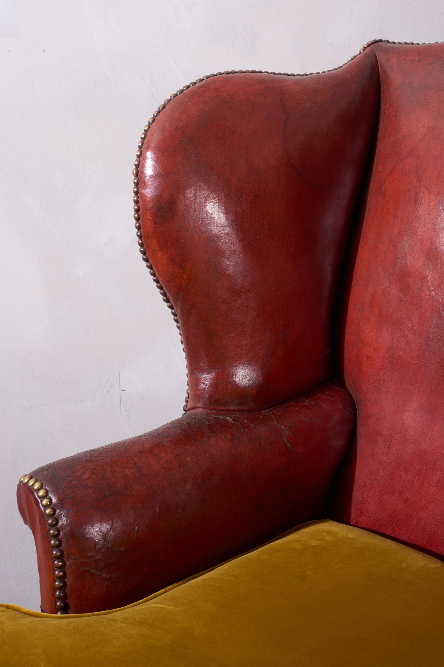 19th Century Red Leather Wingback Armchair