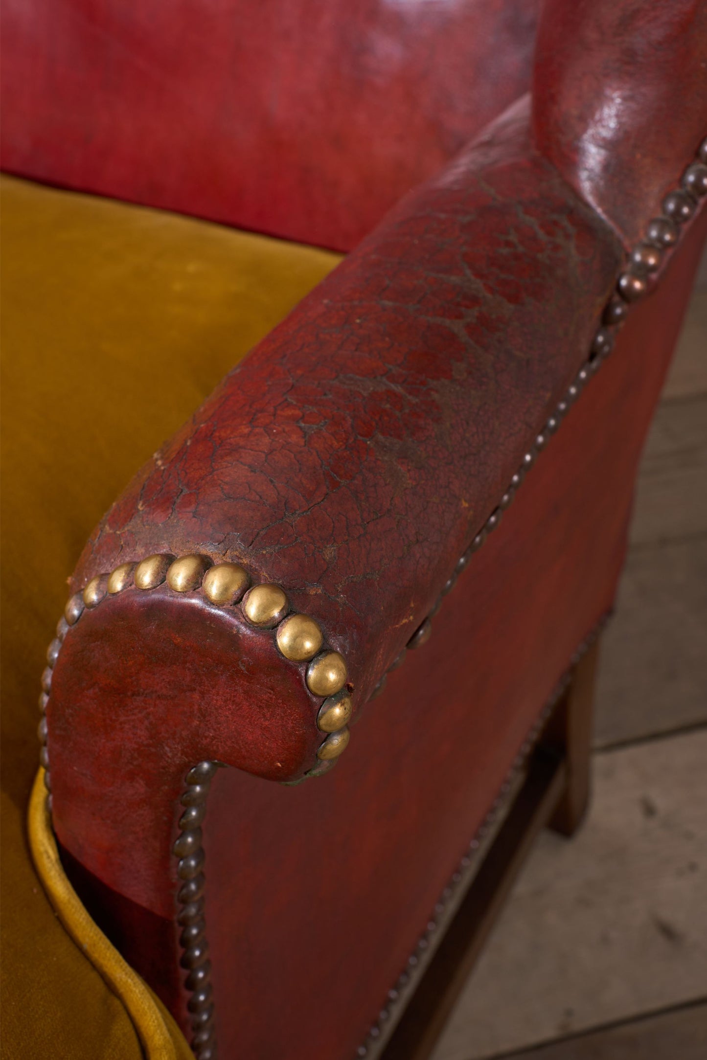 19th Century Red Leather Wingback Armchair