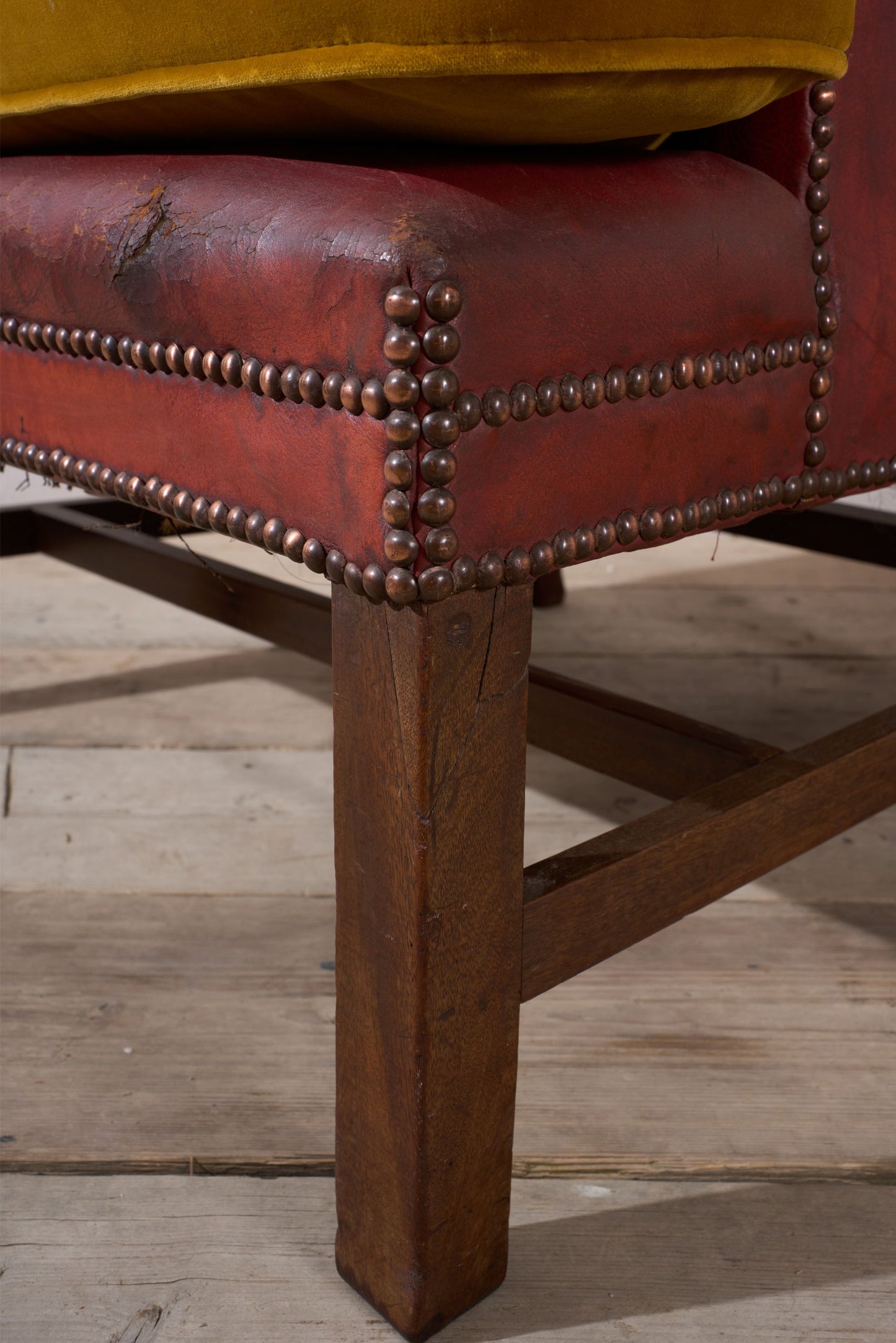 19th Century Red Leather Wingback Armchair