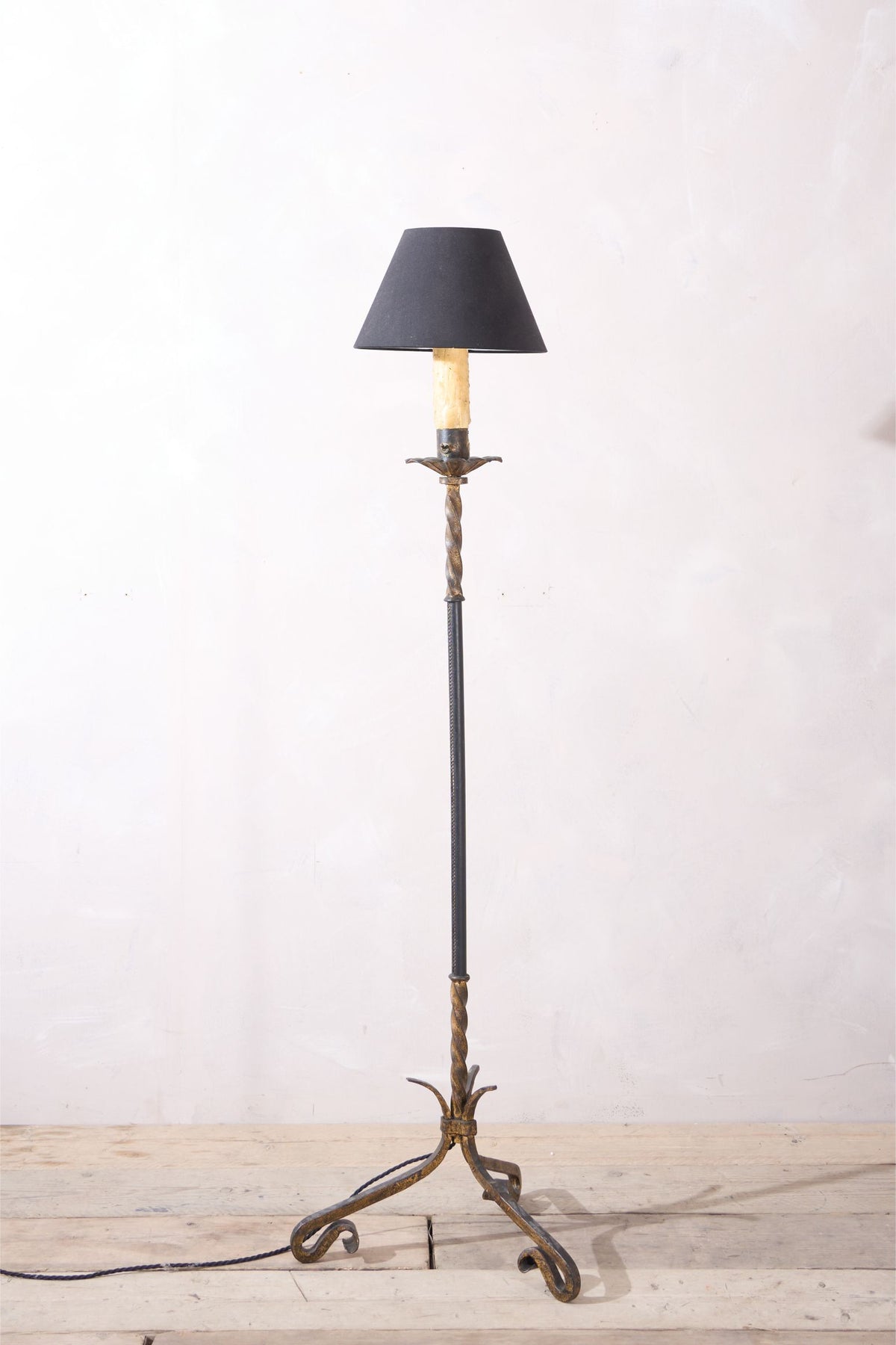 Mid Century Spanish Gilt Metal And Leather Floor Lamp - TallBoy Interiors